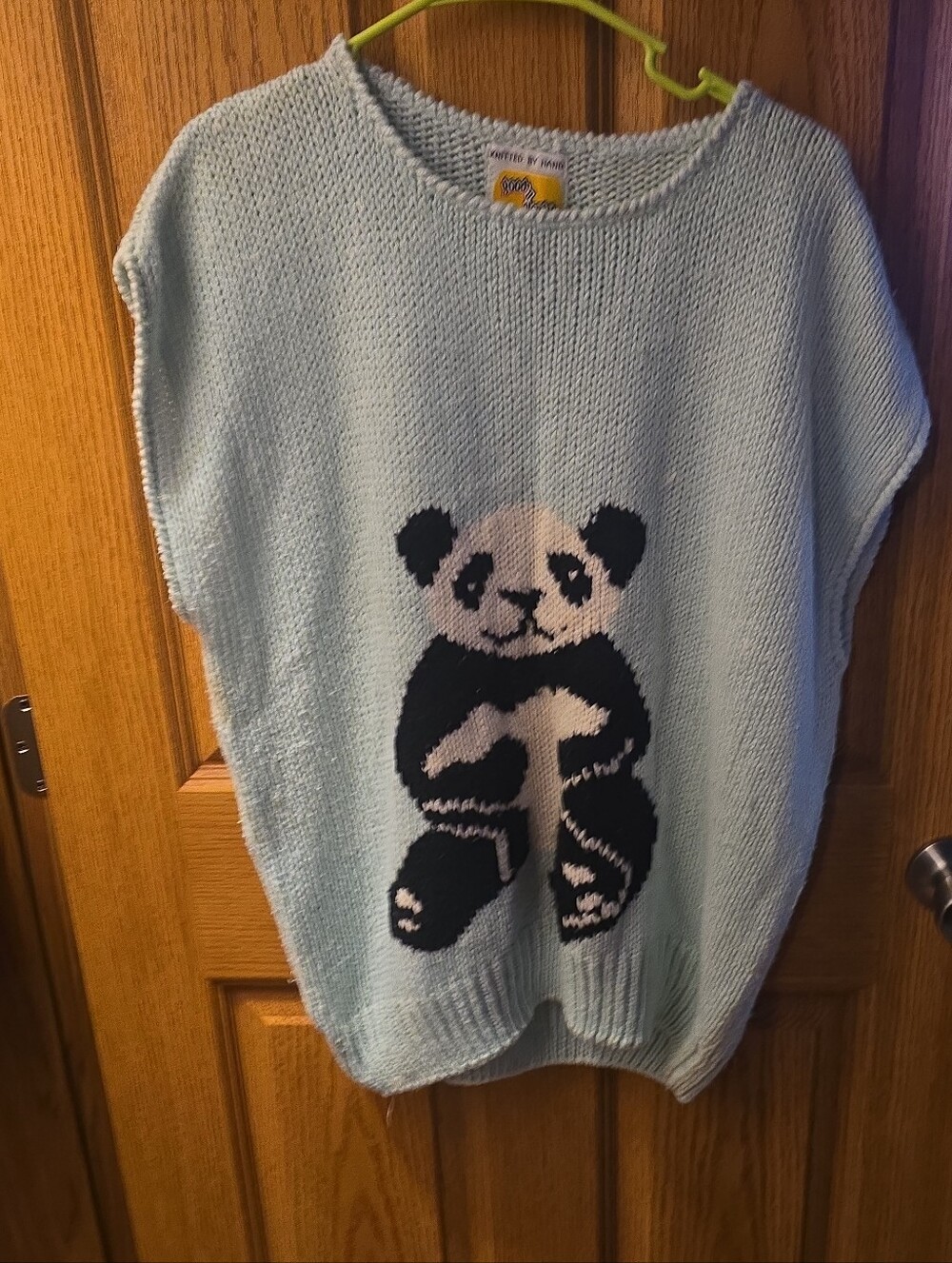 80's Light Blue Panda Knit Sweater - Over Sized